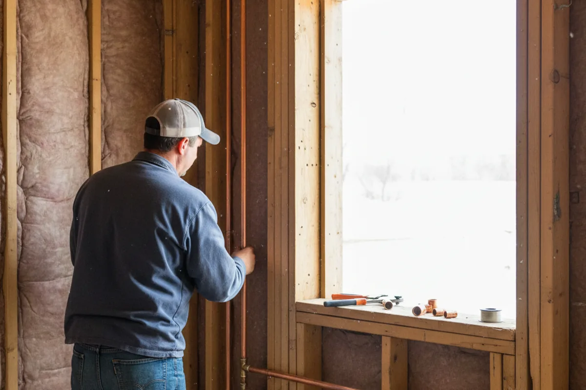 Licensed plumber running new copper supply lines in a Baltic home